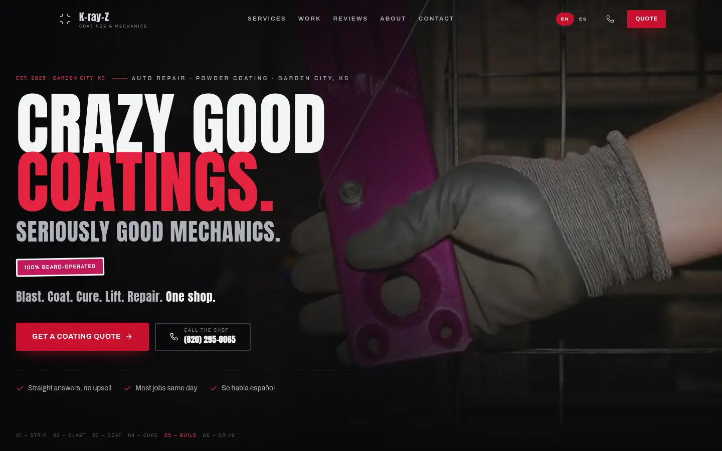 K-ray-Z Coatings & Mechanics — website screenshot