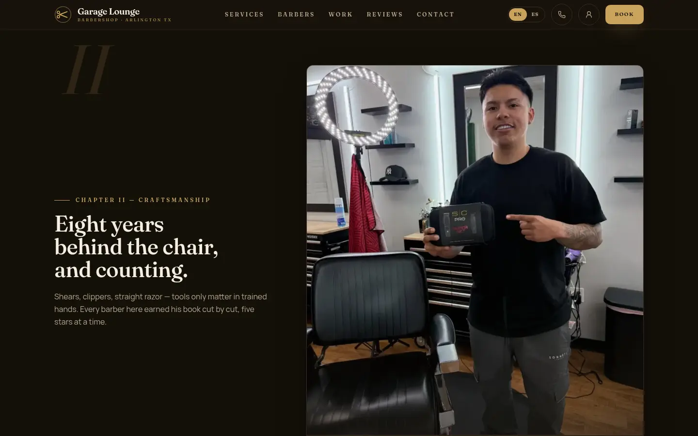Garage Lounge Barbershop — desktop view
